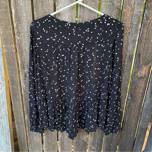 Maeve By Anthropologie Cheyenne Long Sleeve Peplum Top In Black & White Sz XS - Picture 3 of 11